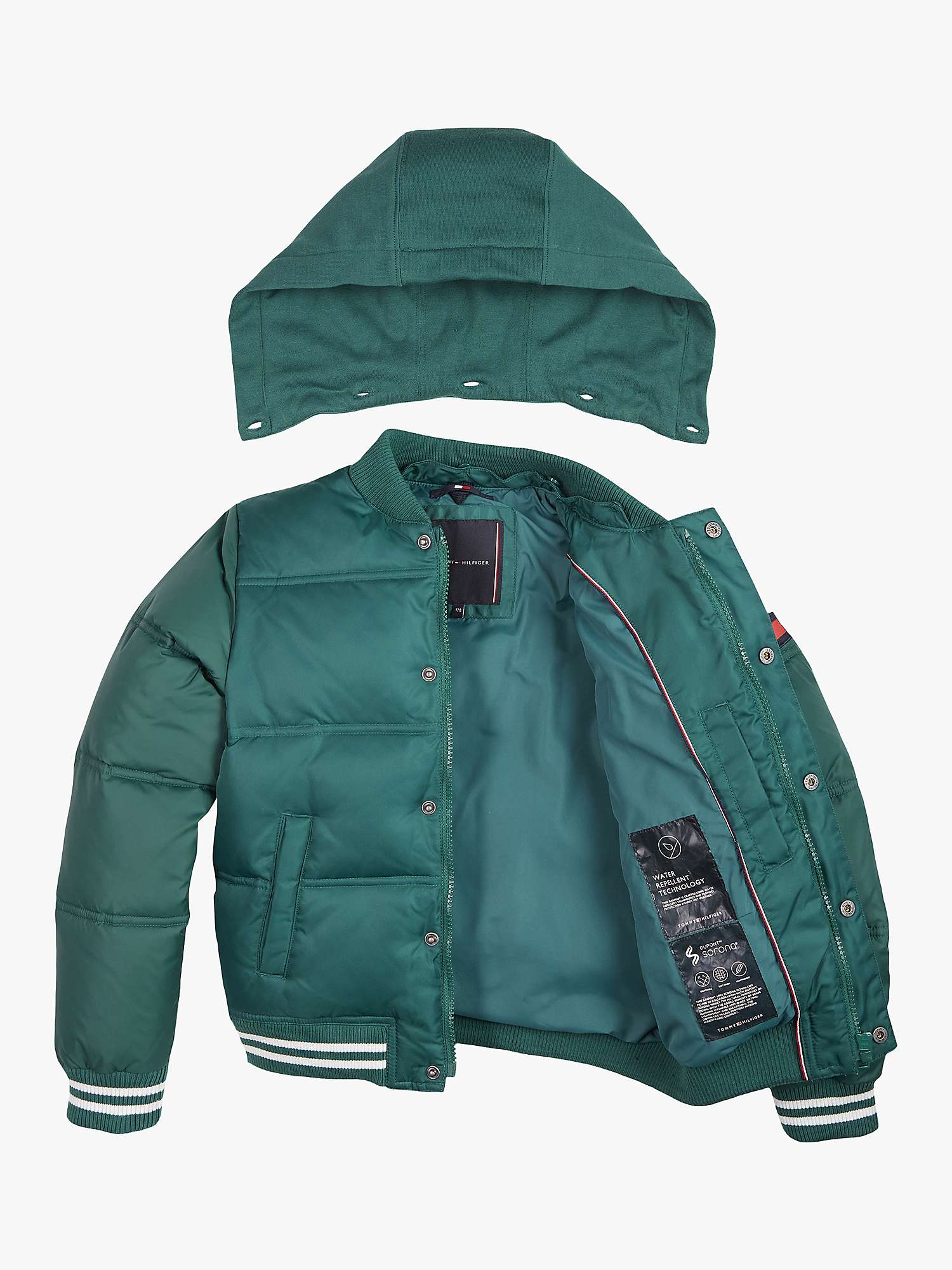 Buy Tommy Hilfiger Kids' Hooded Quilted Bomber Jacket, Rural Green Online at johnlewis.com