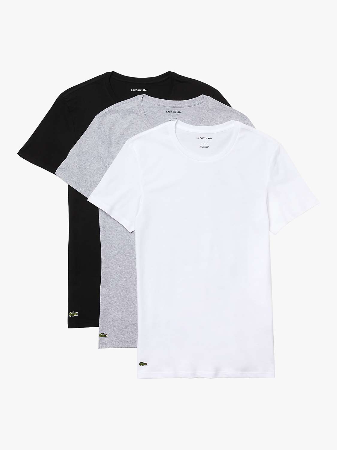 Buy Lacoste Cotton Lounge T-Shirt, Pack of 3, Black/White/Grey Online at johnlewis.com