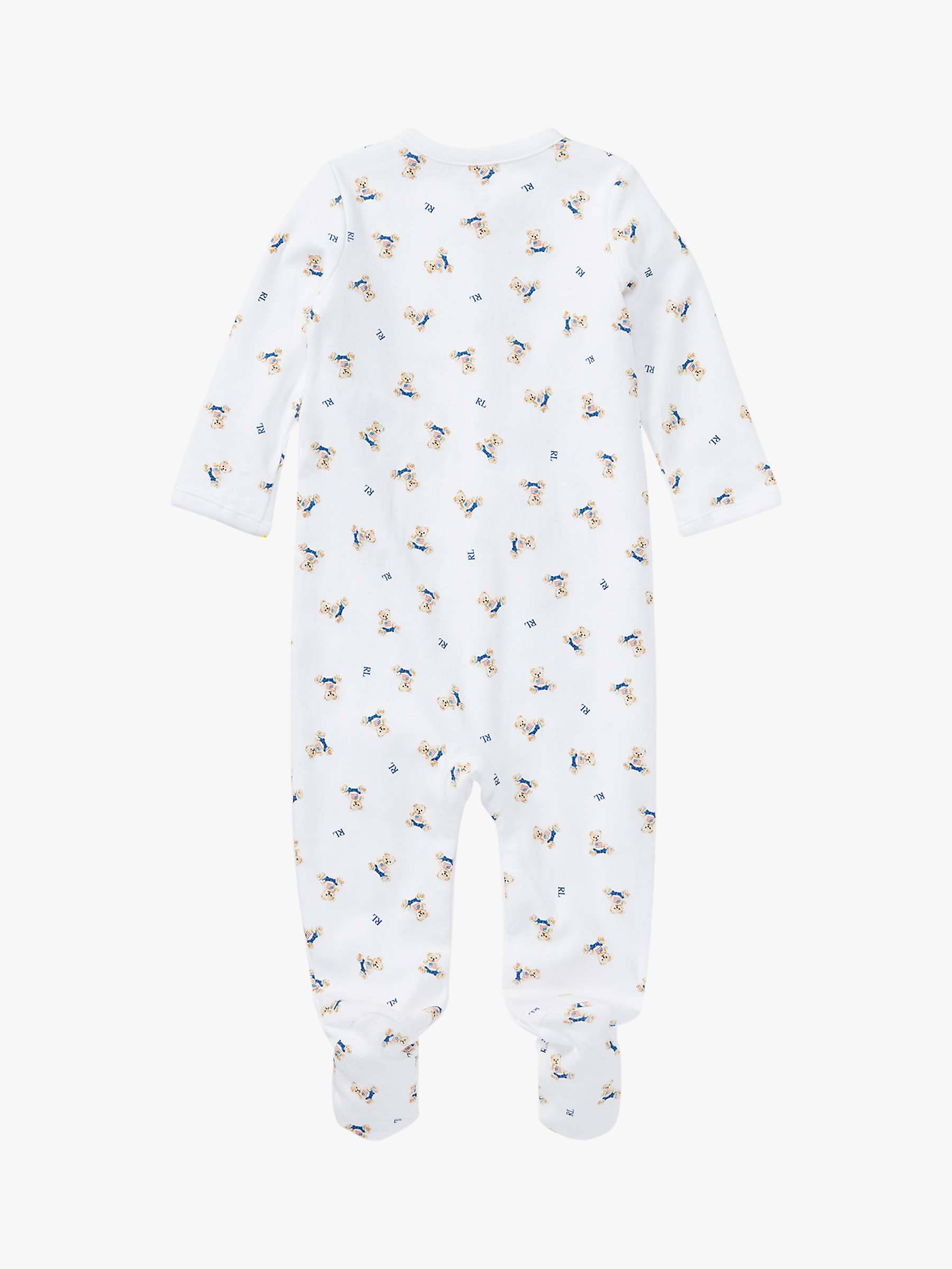 Ralph Lauren Baby Polo Bear Print Sleepsuit, White/Blue at John Lewis ...