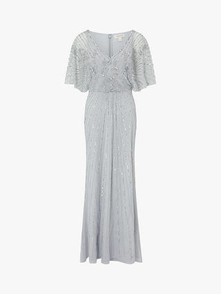 Monsoon Tabitha Embellished Maxi Dress, Silver
