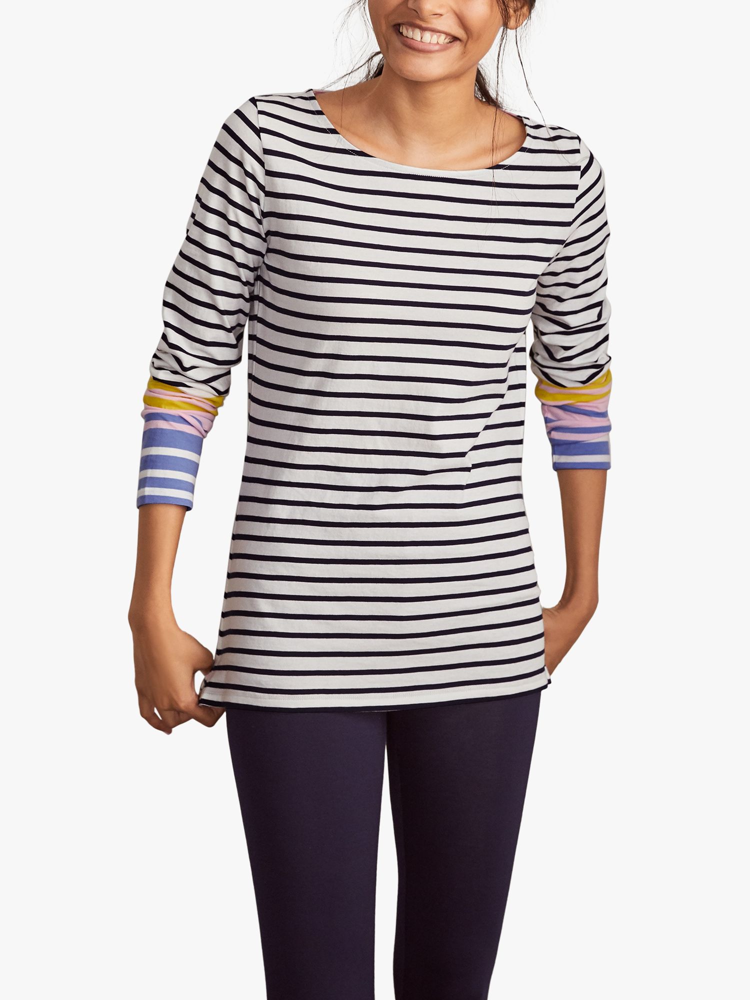 Boden Long Breton Colour Sleeve Stripe Top, Blossom at John Lewis ...