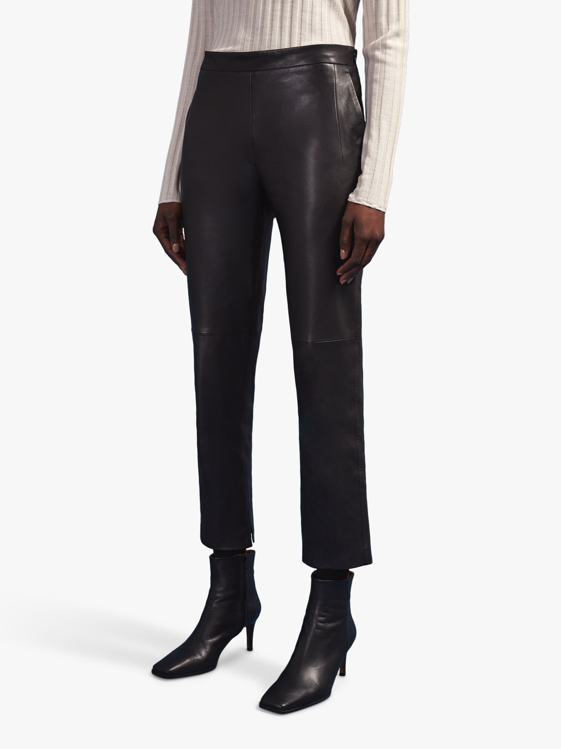 Jigsaw Leather Tailored Cropped Trousers, Black at John Lewis & Partners
