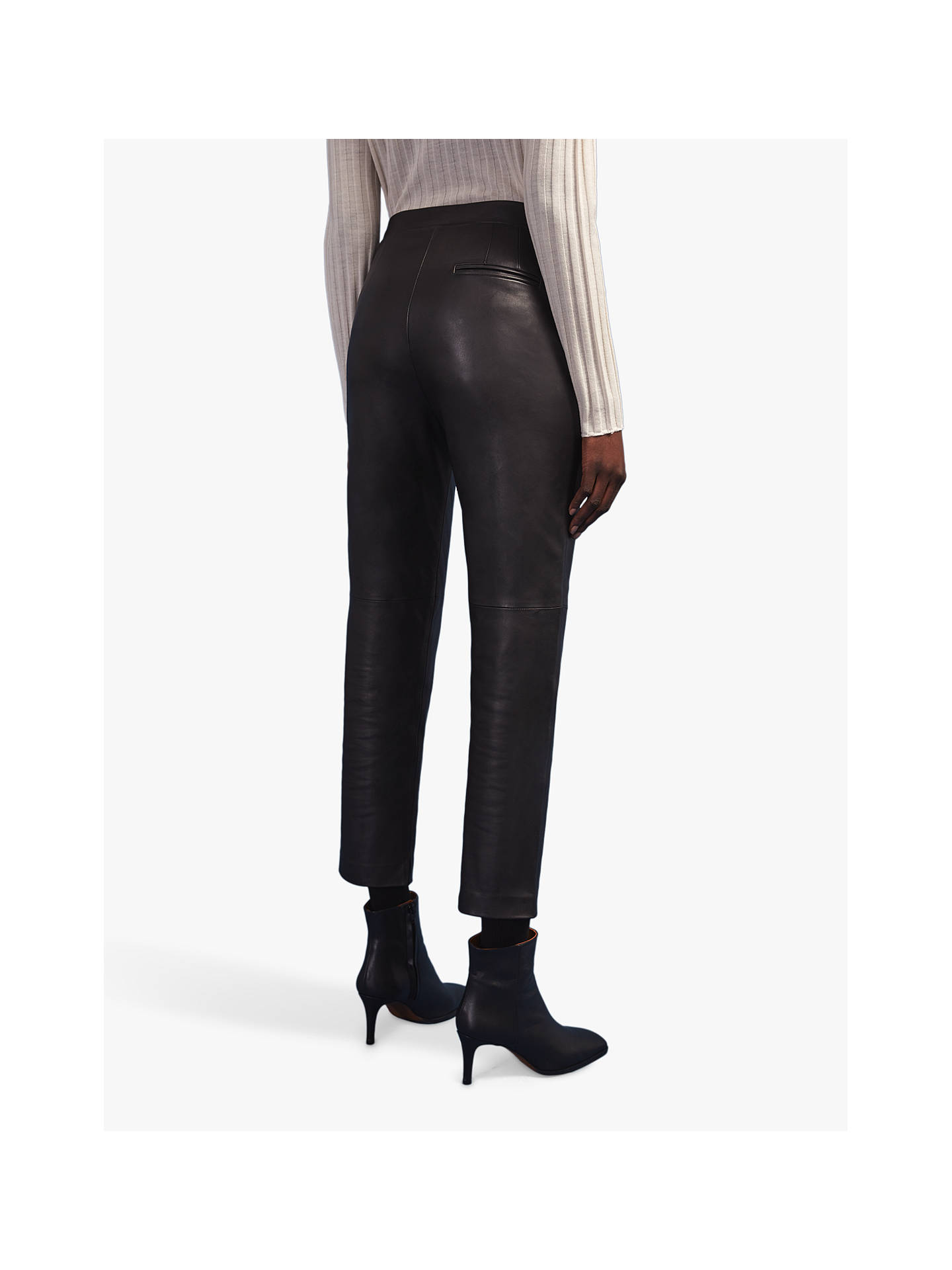 Jigsaw Leather Tailored Cropped Trousers, Black at John Lewis & Partners