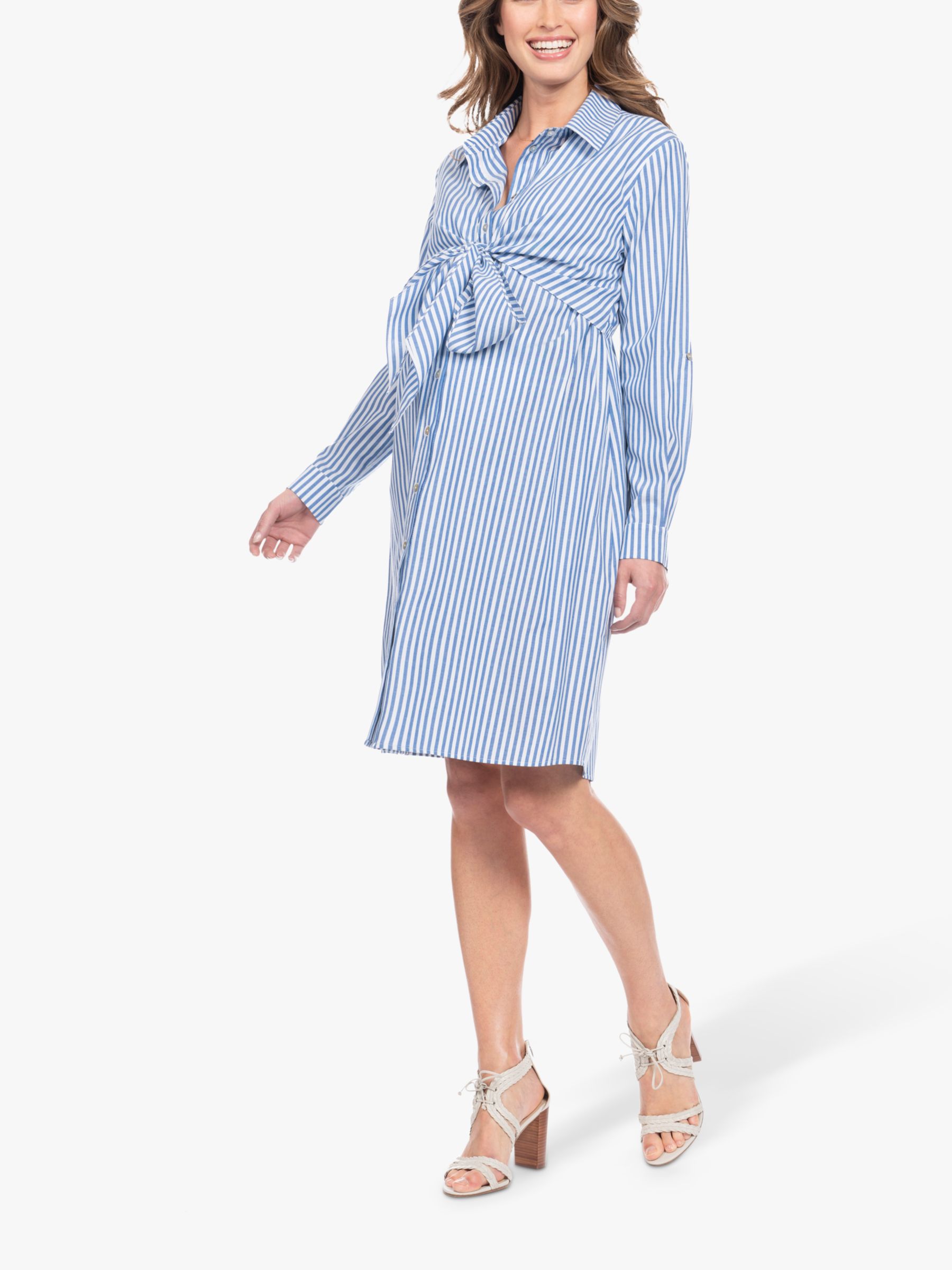 Seraphine Ariadne Stripe Shirt Maternity & Nursing Dress, Blue/White