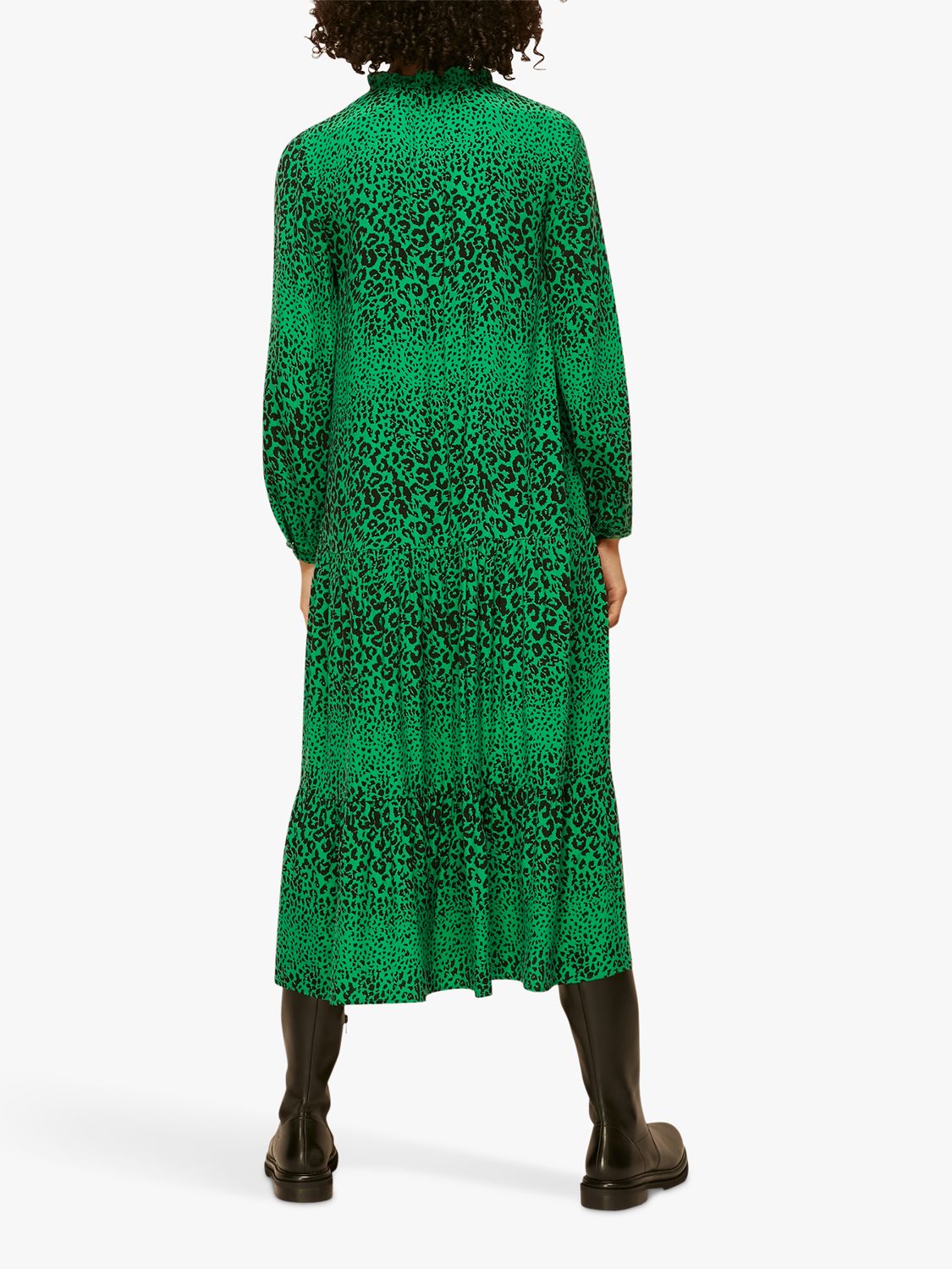 Whistles Enora Animal Print Midi Dress, Green/Multi at John Lewis ...