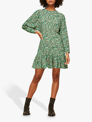 Whistles Heath Floral Print Mini Dress, Green/Multi