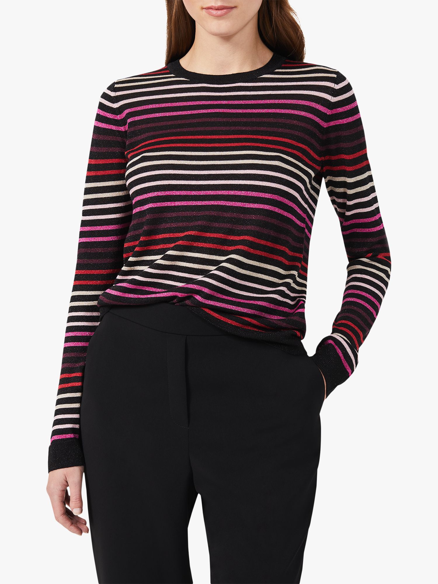Hobbs Gigi Stripe Sweater, Black/Multi at John Lewis & Partners