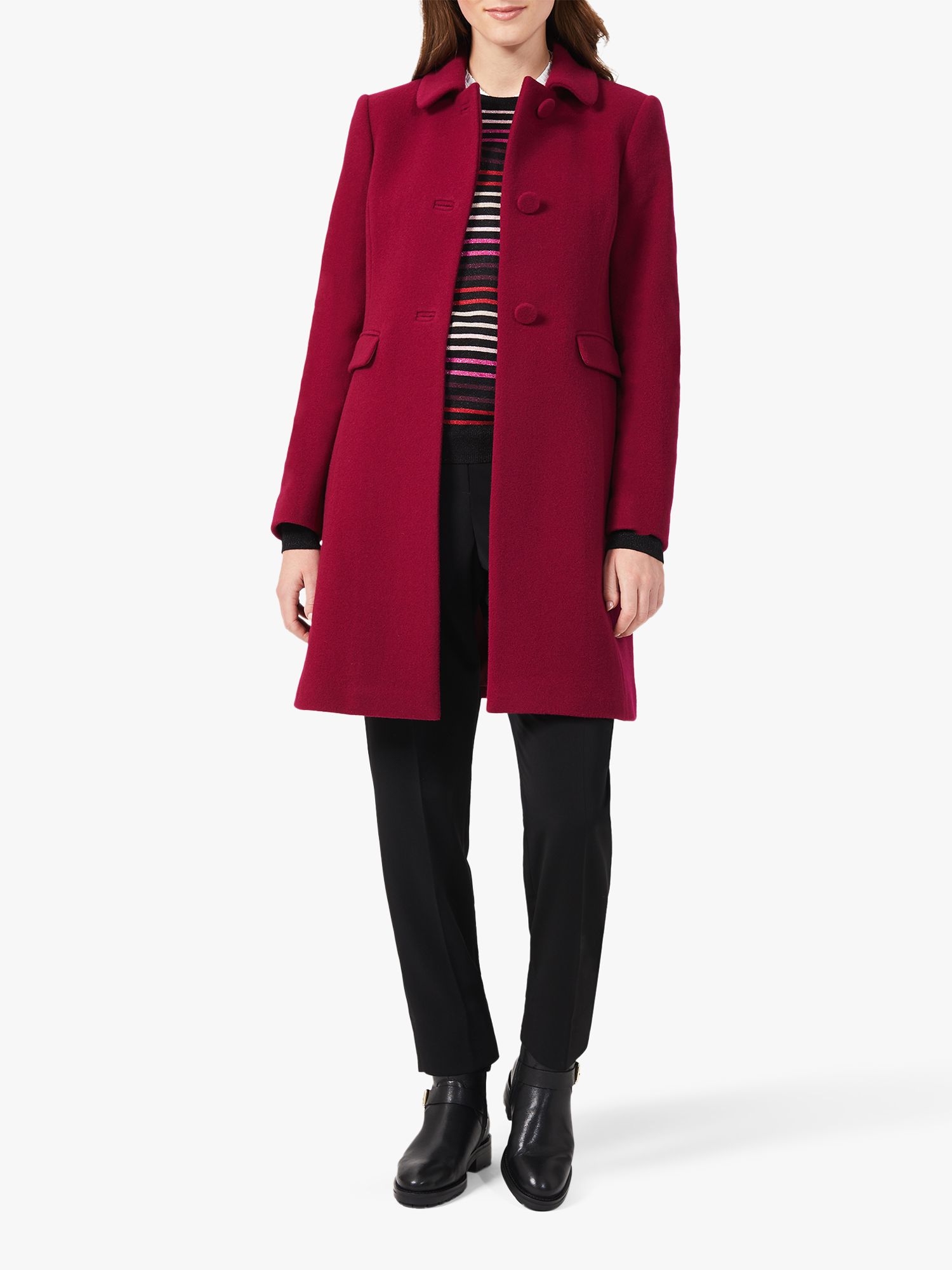 Hobbs Anita Wool Rich Tailored Coat, Dark Raspberry at John Lewis