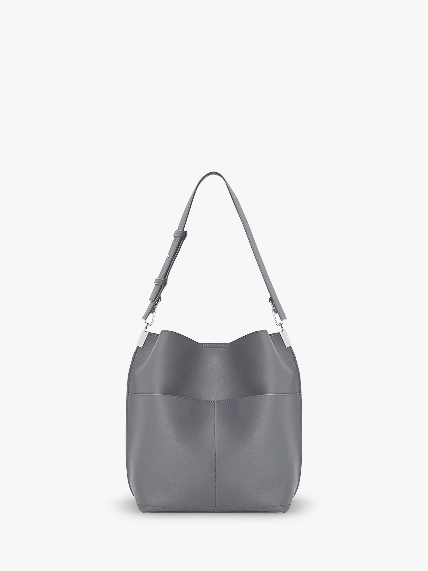 Mint Velvet Eve Faux Leather Slouchy Shoulder Bag, Light Grey