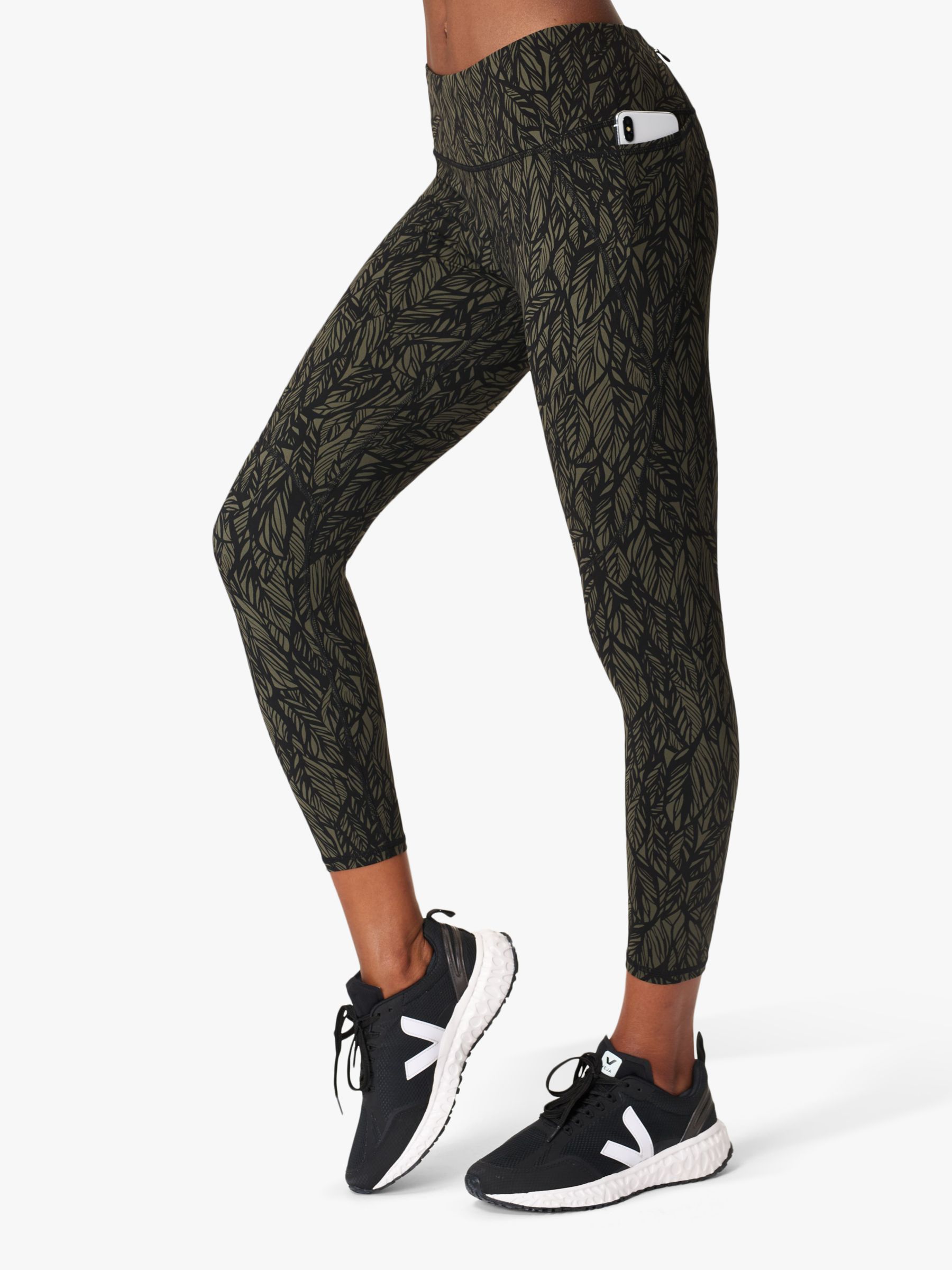 Sweaty Betty 7/8 Workout Leggings, Green Leaf Print