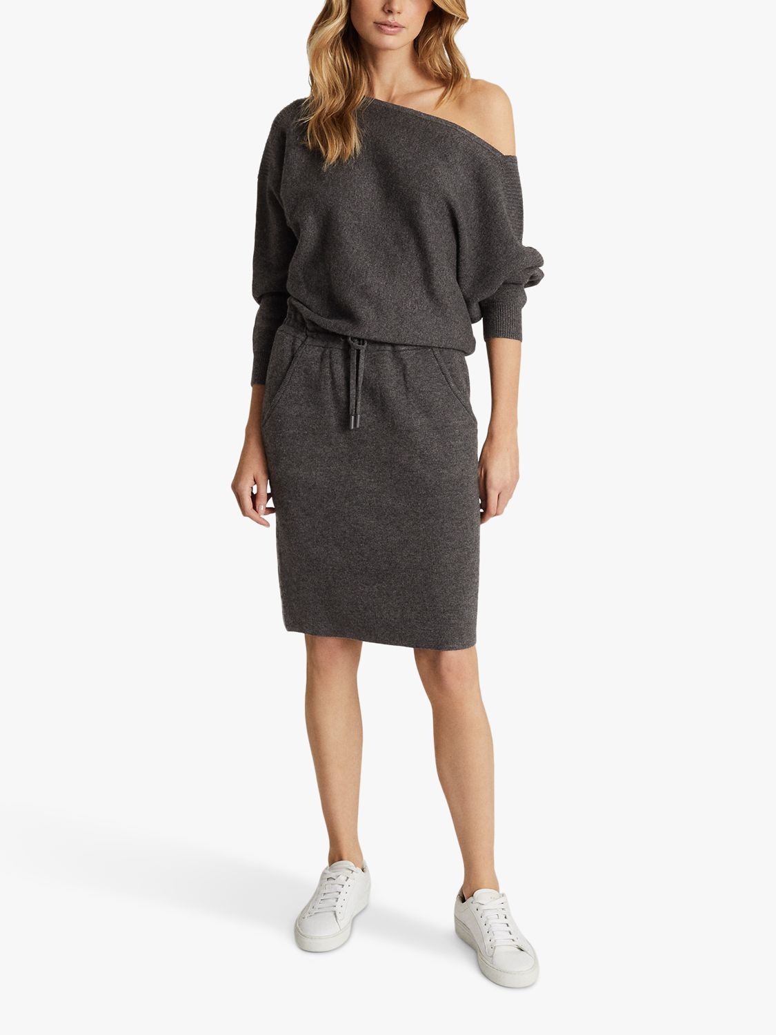 Reiss Amara Off Shoulder Jersey Mini Dress Dark Grey 0100