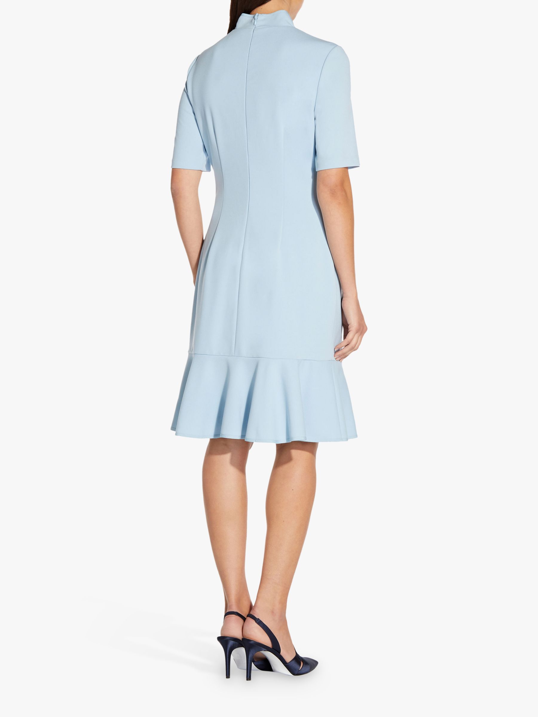 Adrianna Papell Knit Tie Neck Knee Length Dress, Blue Mist at John ...