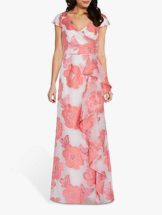 Adrianna Papell Organza Floral Maxi Dress, Coral/Ivory