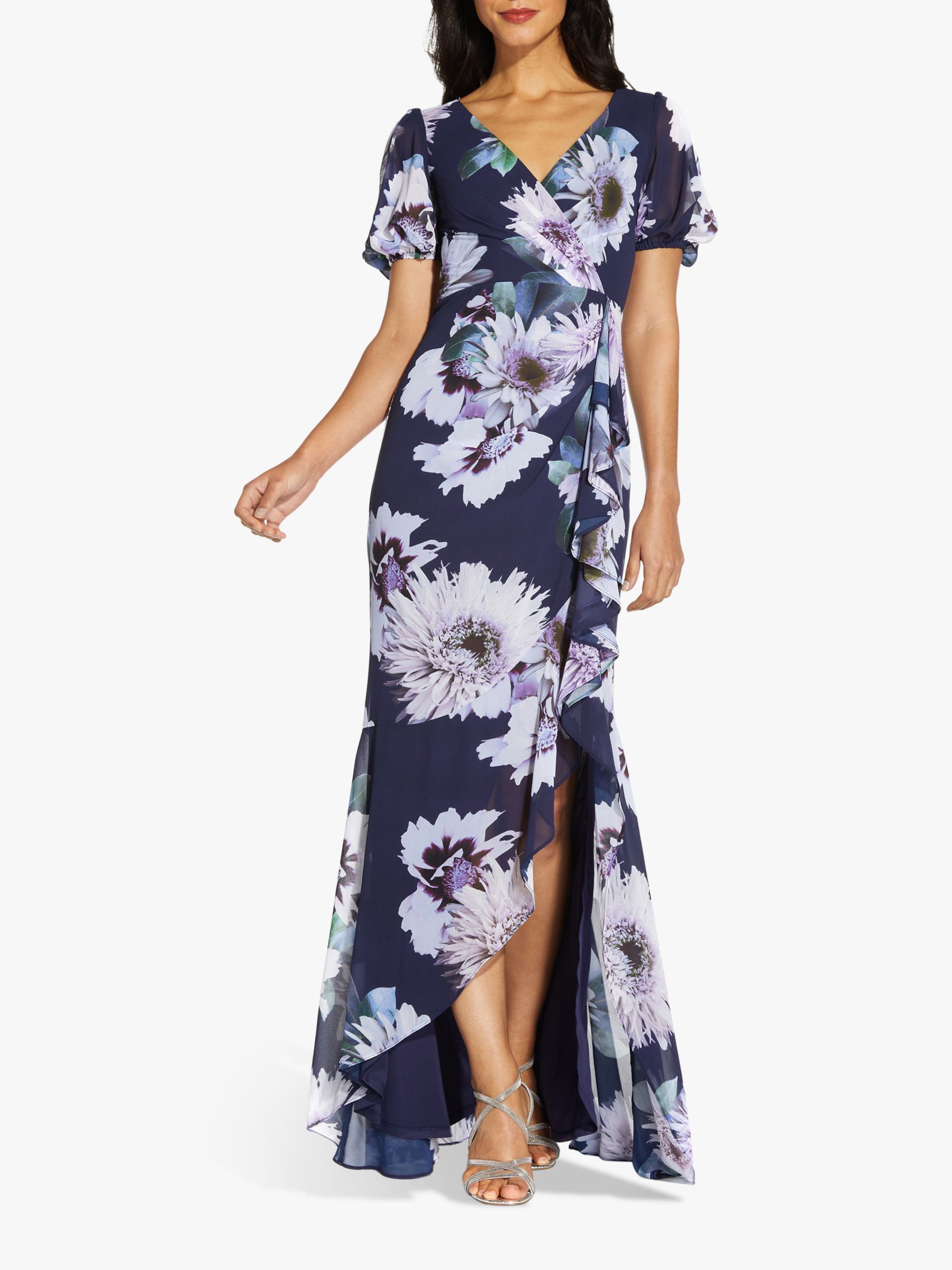 Adrianna Papell Chiffon Floral Maxi Dress, Midnight/Multi