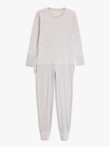 John Lewis Edie Striped Cotton Pyjama Set, Light Grey