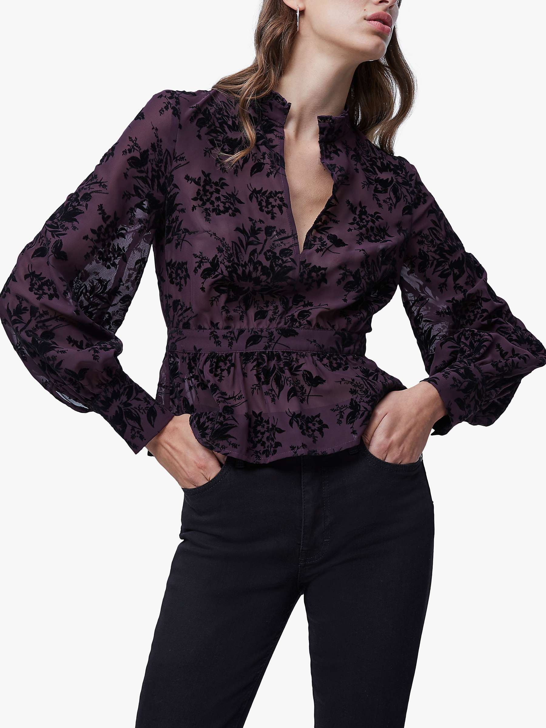 French Connection High Neck Floral Blouse, Rich Fig at John Lewis ...