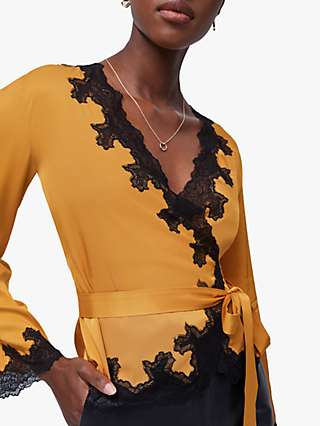French Connection Anise Lace Wrap Top, Inca Gold/Black
