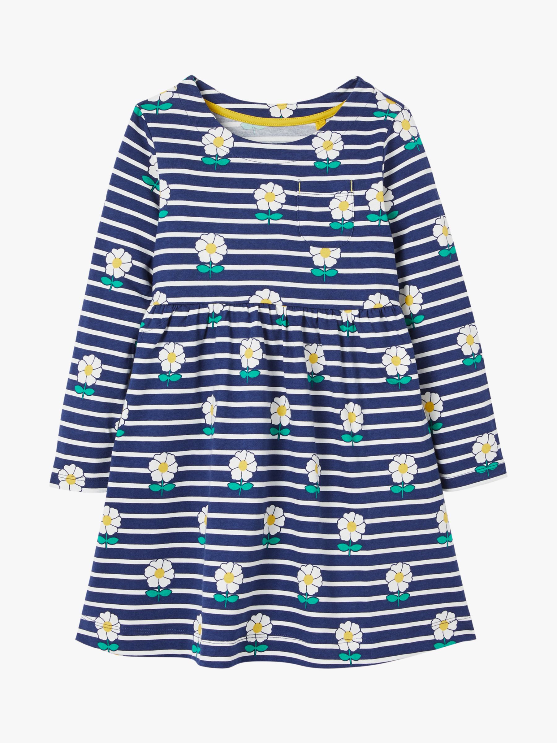 Mini Boden Kids' Daisy Stripe Jersey Dress, Blue/Ivory