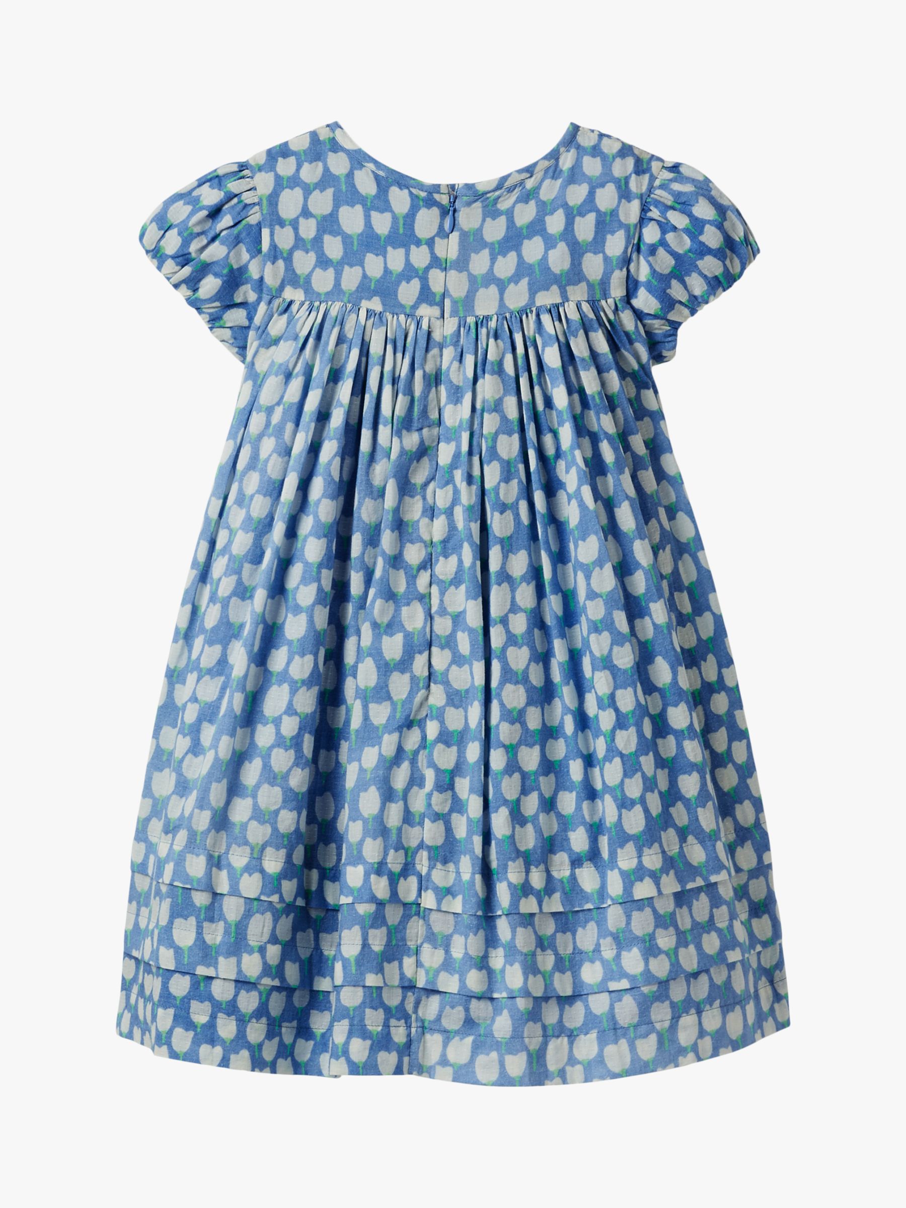 Mini Boden Girls' Smocked Puff Sleeve Dress, Blue at John Lewis & Partners
