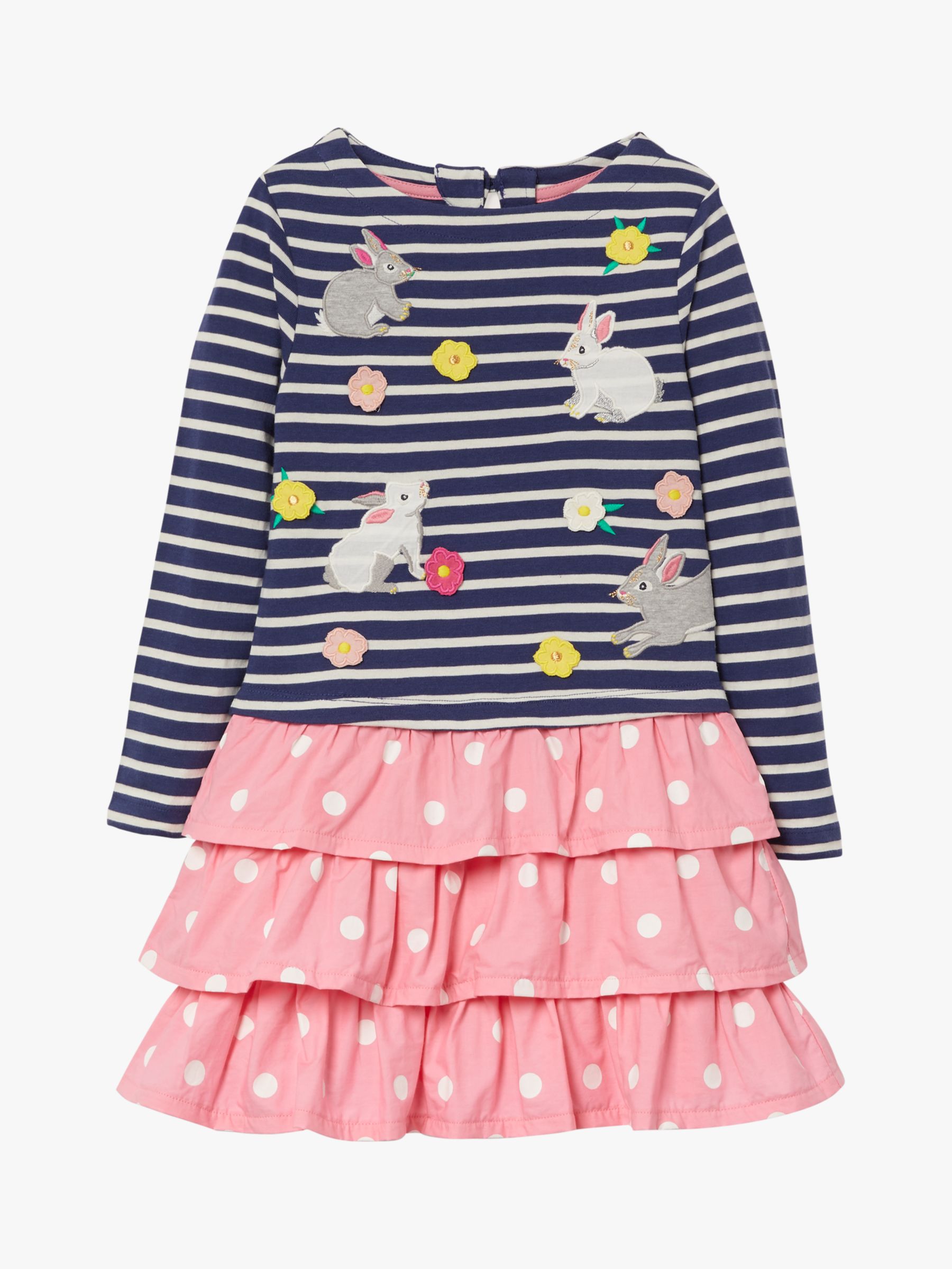 Mini Boden Girls' Bunny Embroidered Tiered Dress, Pink Lemonade at John ...