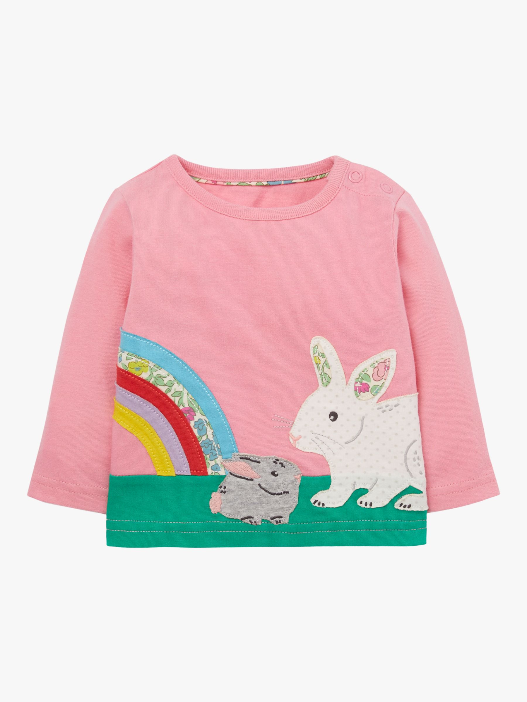 Mini Boden Baby Big Appliqué Bunny Scene T-Shirt, Pink Lemonade