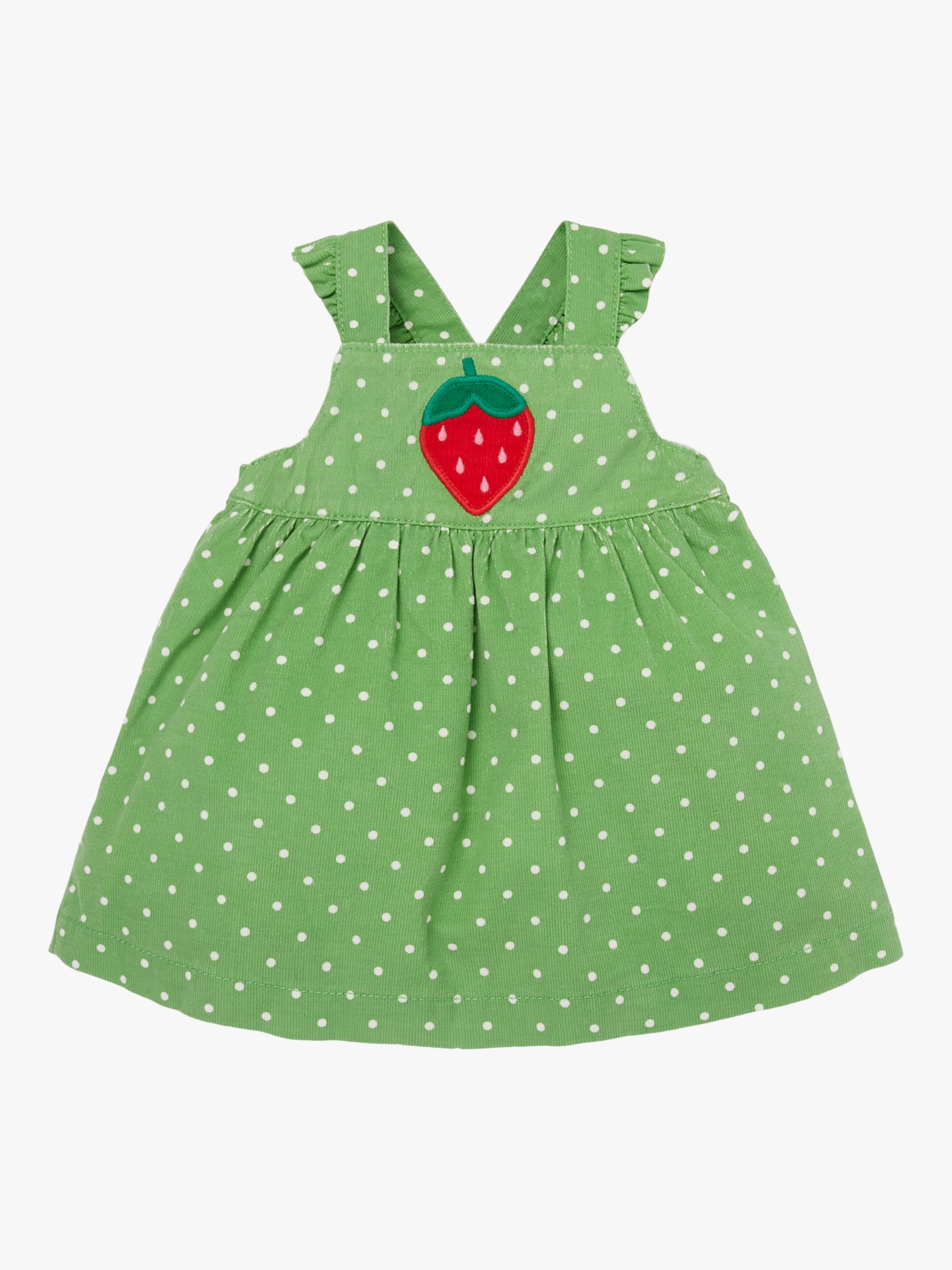 Mini Boden Baby Strawberry Polka Dot Cord Pinnie Dress, Green