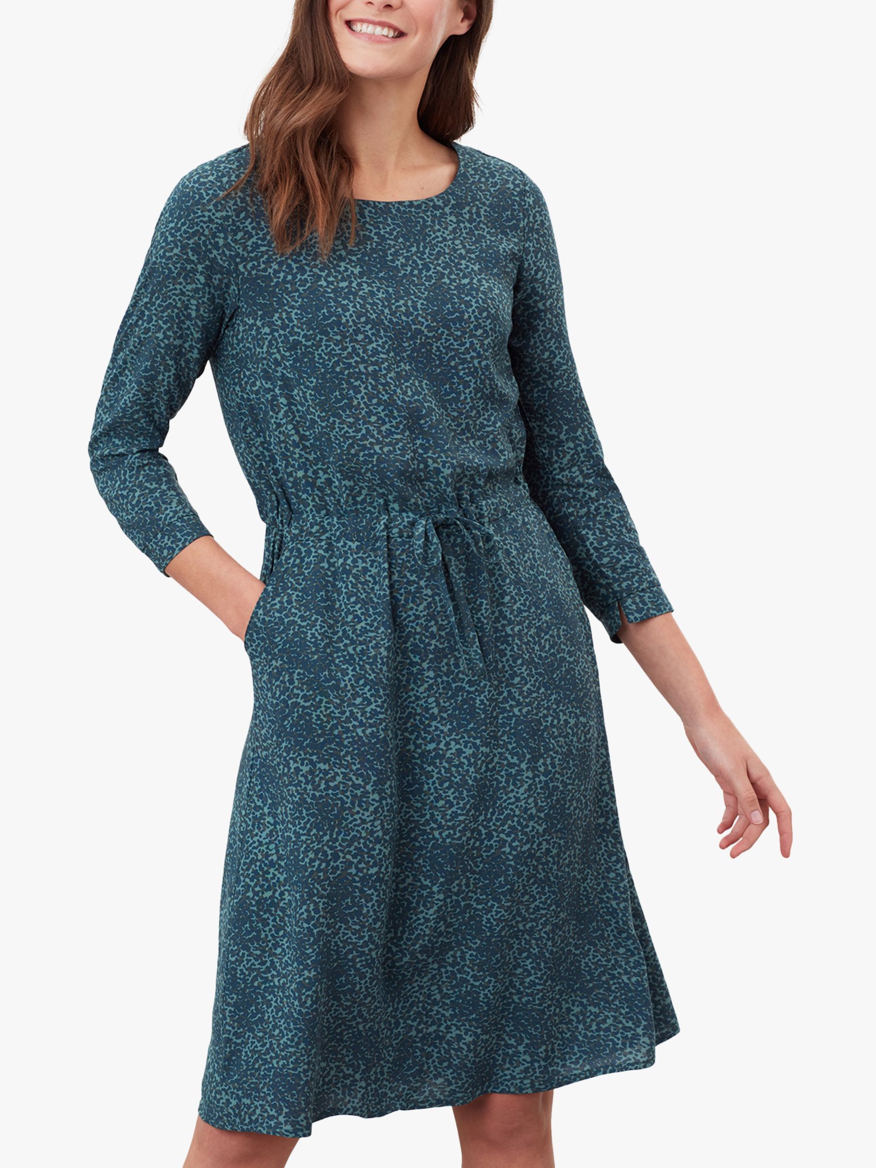 Joules Alena Drawstring Waist Dress, Blue Animal at John Lewis & Partners