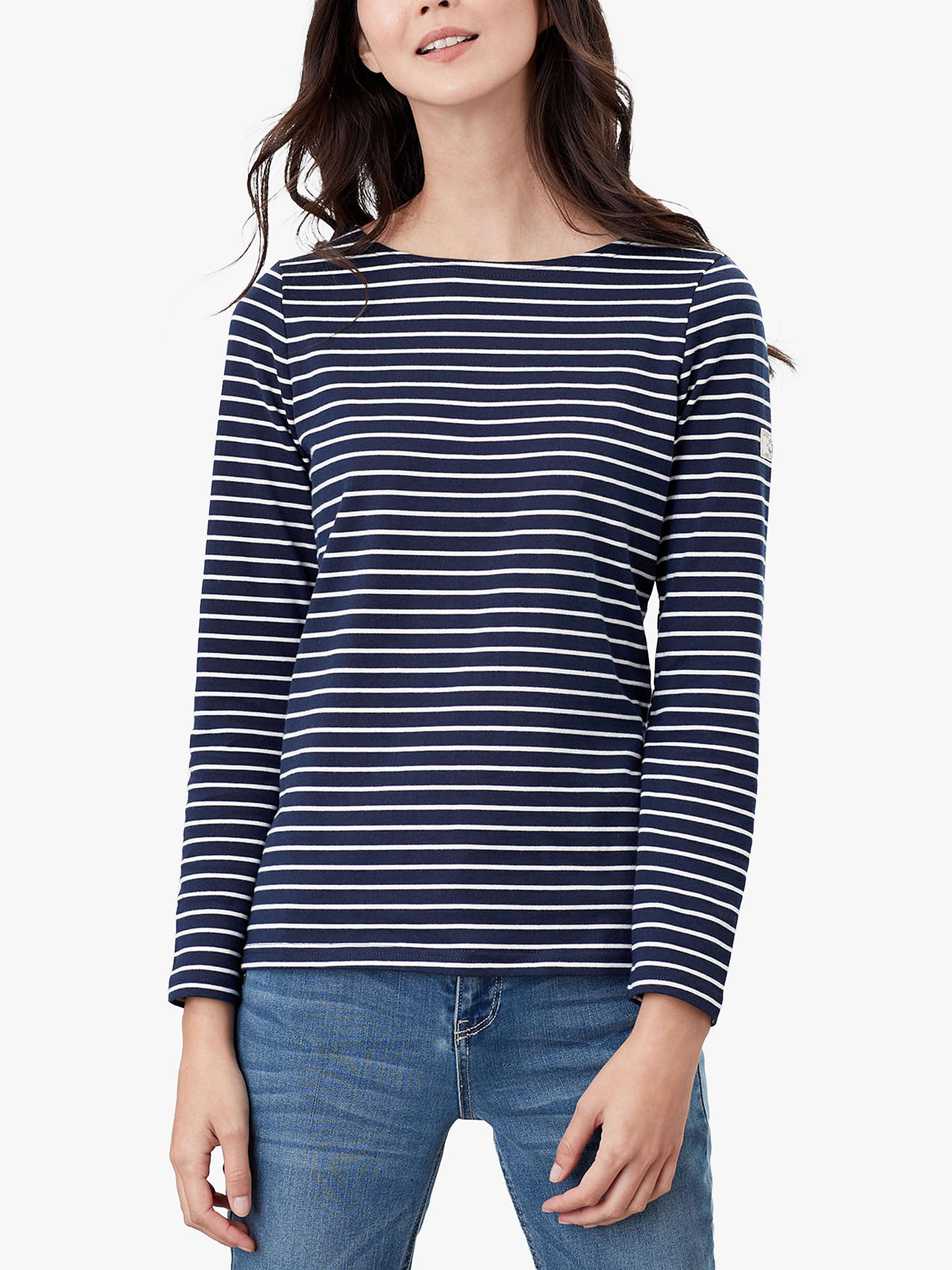 Joules Harbour Stripe Jersey Top, Navy/Cream at John Lewis & Partners