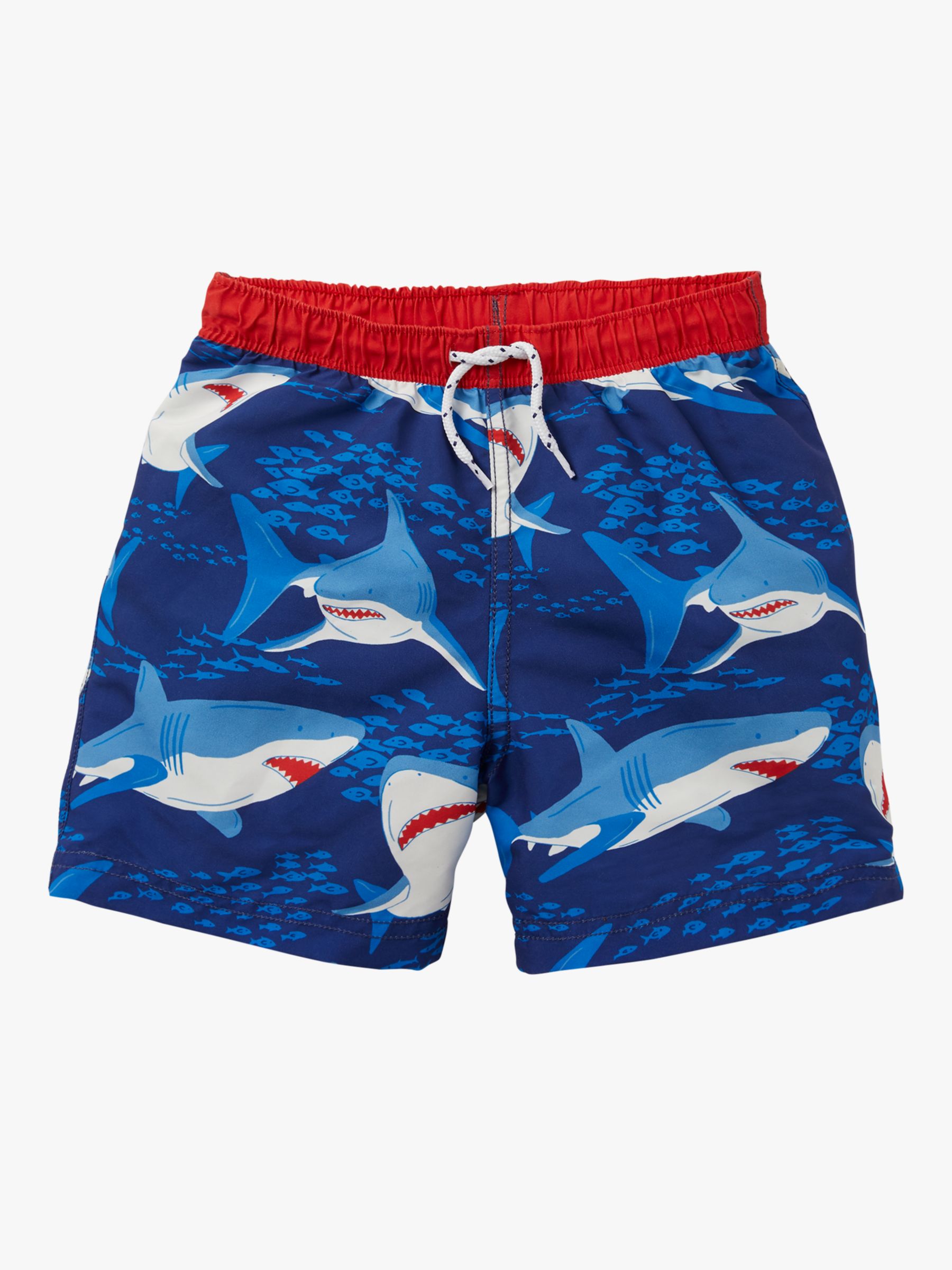 Mini Boden Kids' Shark School Bather Swimming Shorts, Starboard Blue