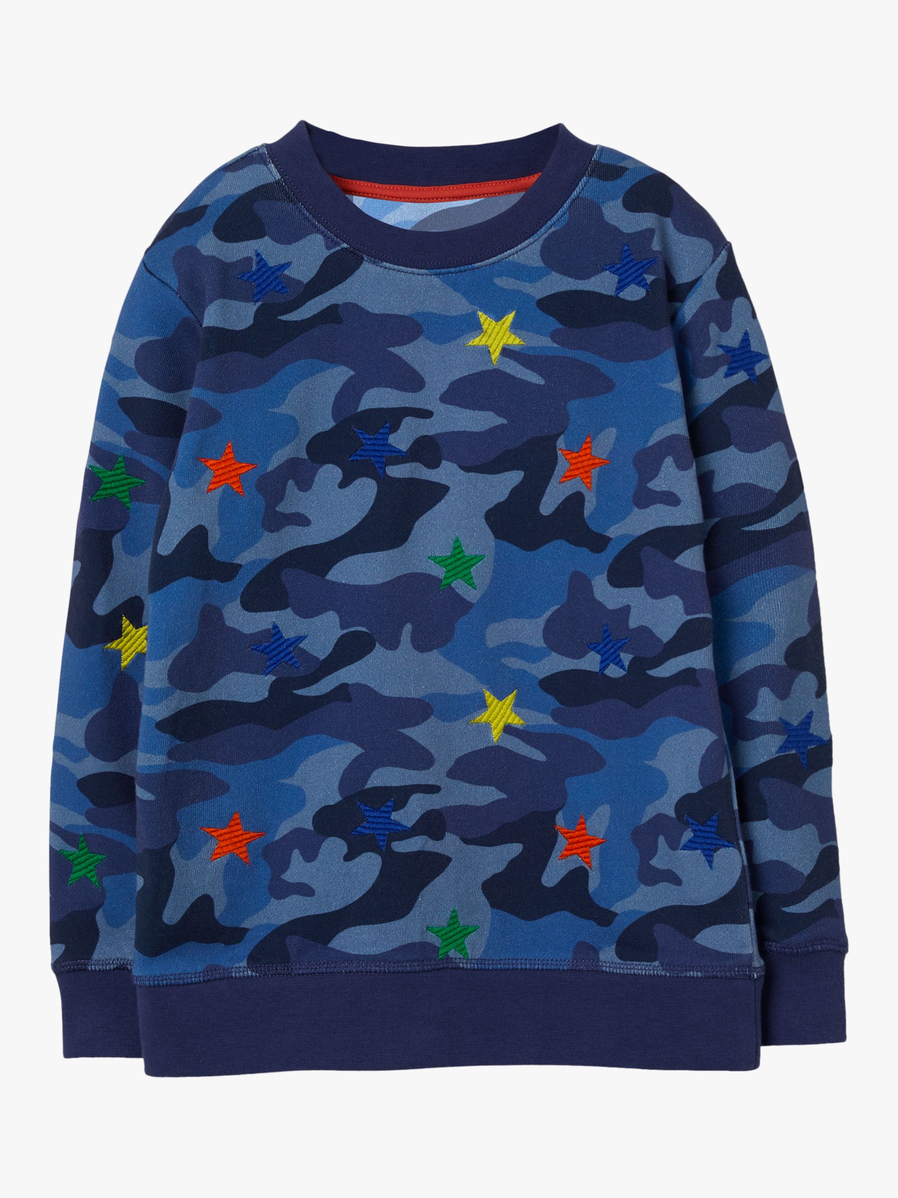 Mini Boden Kids' Embroidered Star Camo Print Sweatshirt, Blue