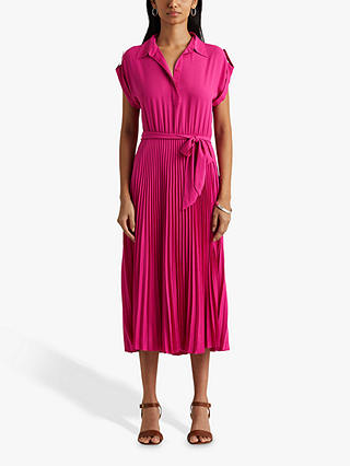 Lauren Ralph Lauren Algis Cap Sleeve Pleated Midi Dress, Pink
