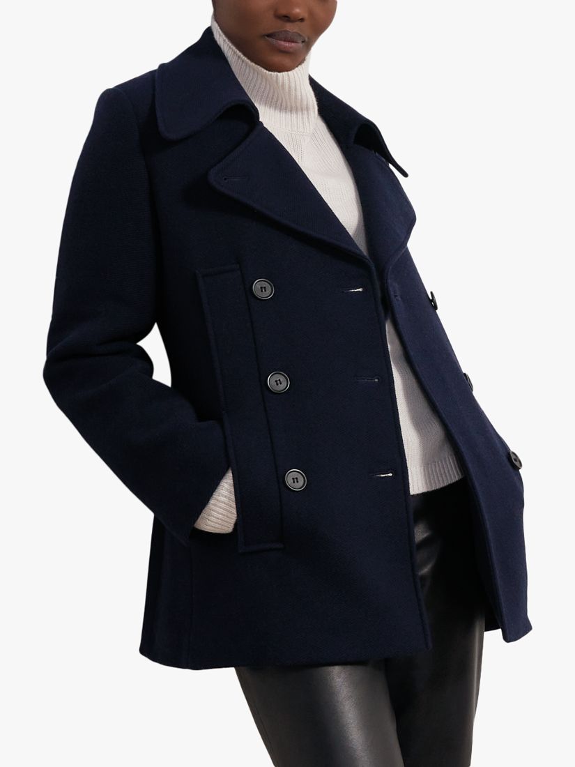 Jigsaw Twill Wool Blend Pea Coat, French Navy