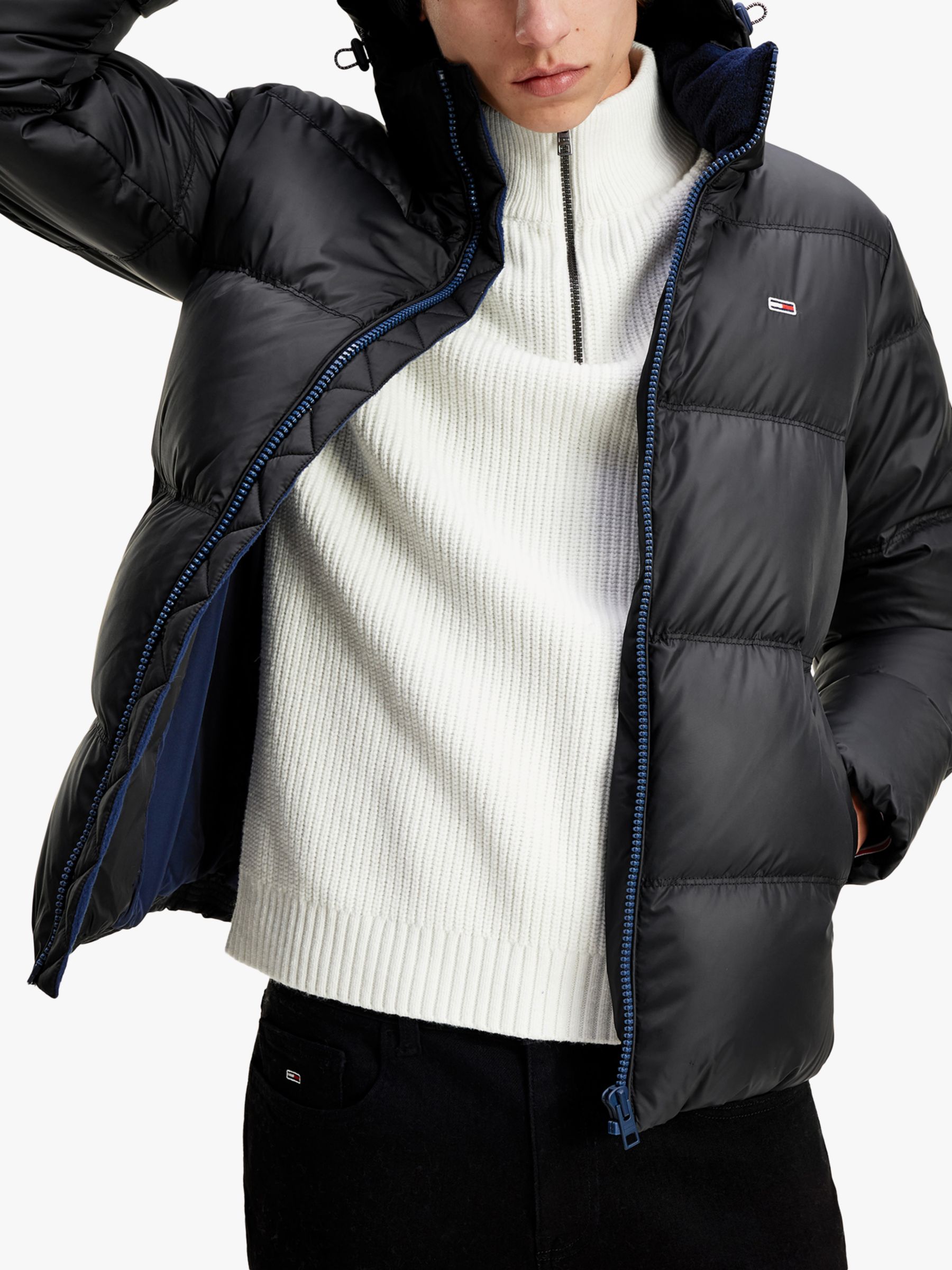Tommy Jeans Essential Down Filled Jacket, Black at John Lewis & Partners