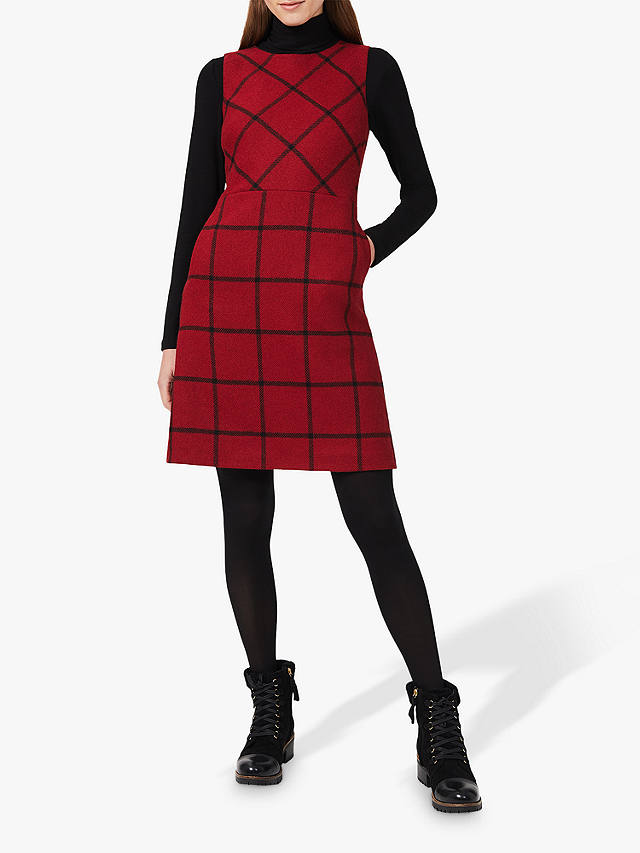 Hobbs Verity Check Wool Dress, Red/Black
