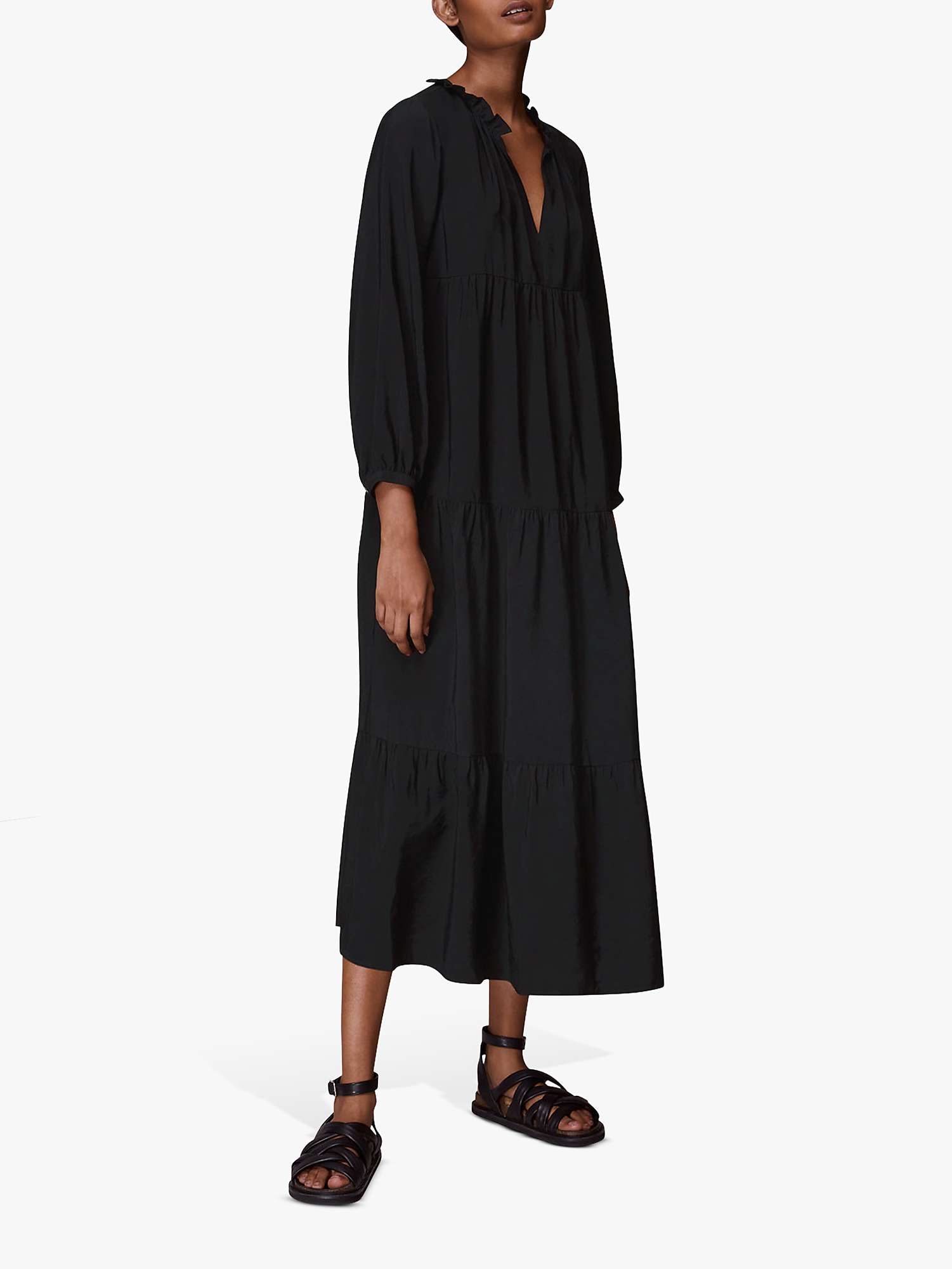Buy Whistles Enora Tiered Midi Dress, Black Online at johnlewis.com
