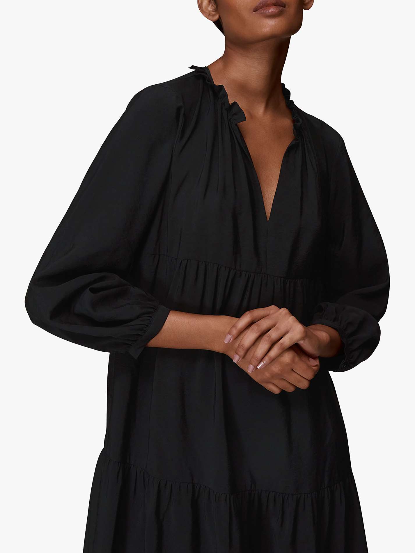 Buy Whistles Enora Tiered Midi Dress, Black Online at johnlewis.com