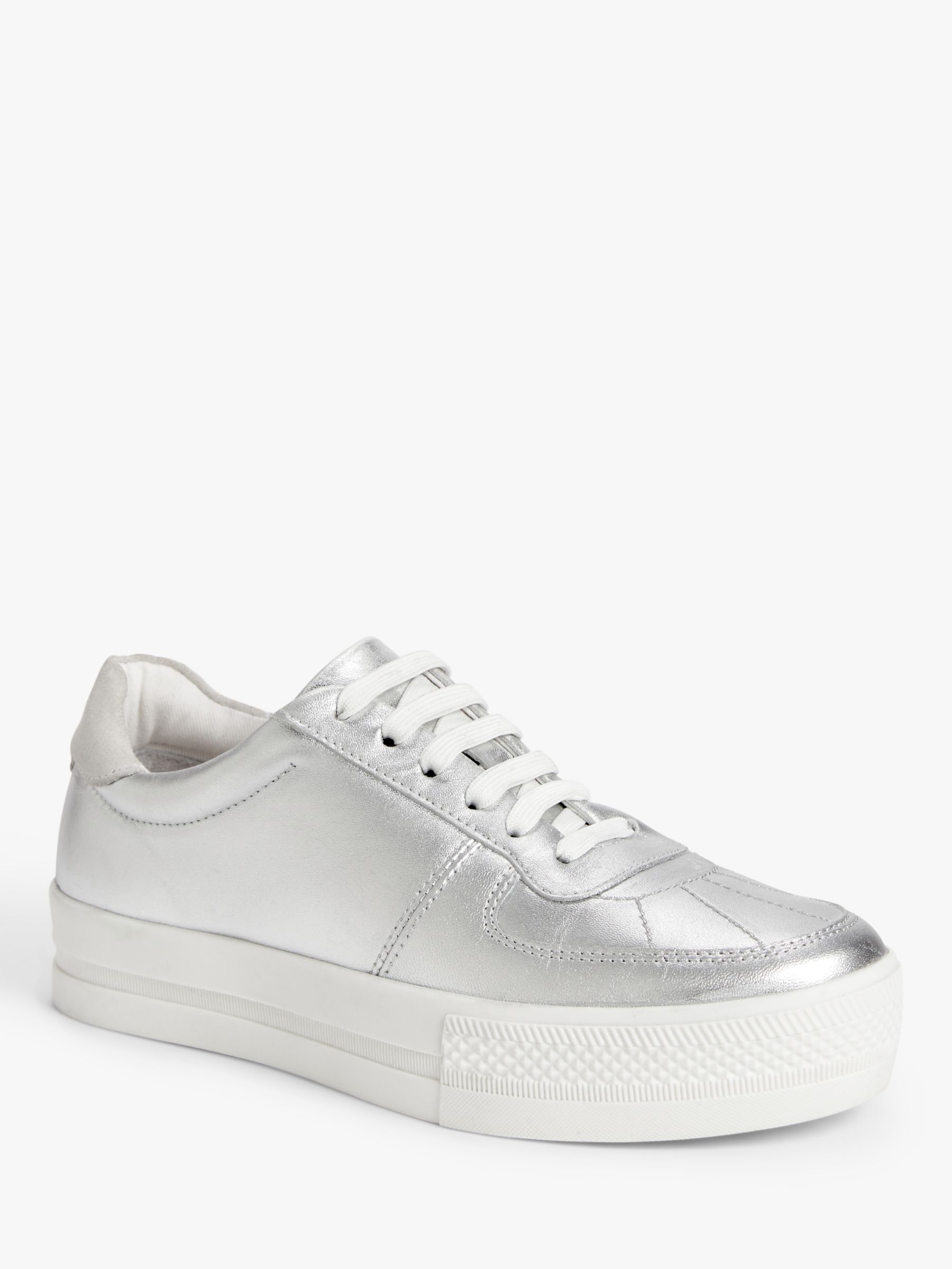 Kin New Elton Leather Flatform Trainers, Silver at John Lewis & Partners