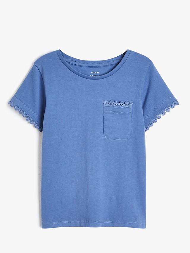John Lewis Kids' Lace Trim Short Sleeve T-Shirt, Bijou Blue, 3 years