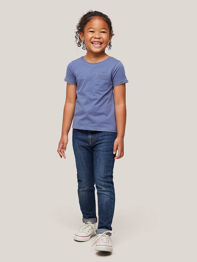 John Lewis Kids' Lace Trim Short Sleeve T-Shirt, Bijou Blue, 3 years