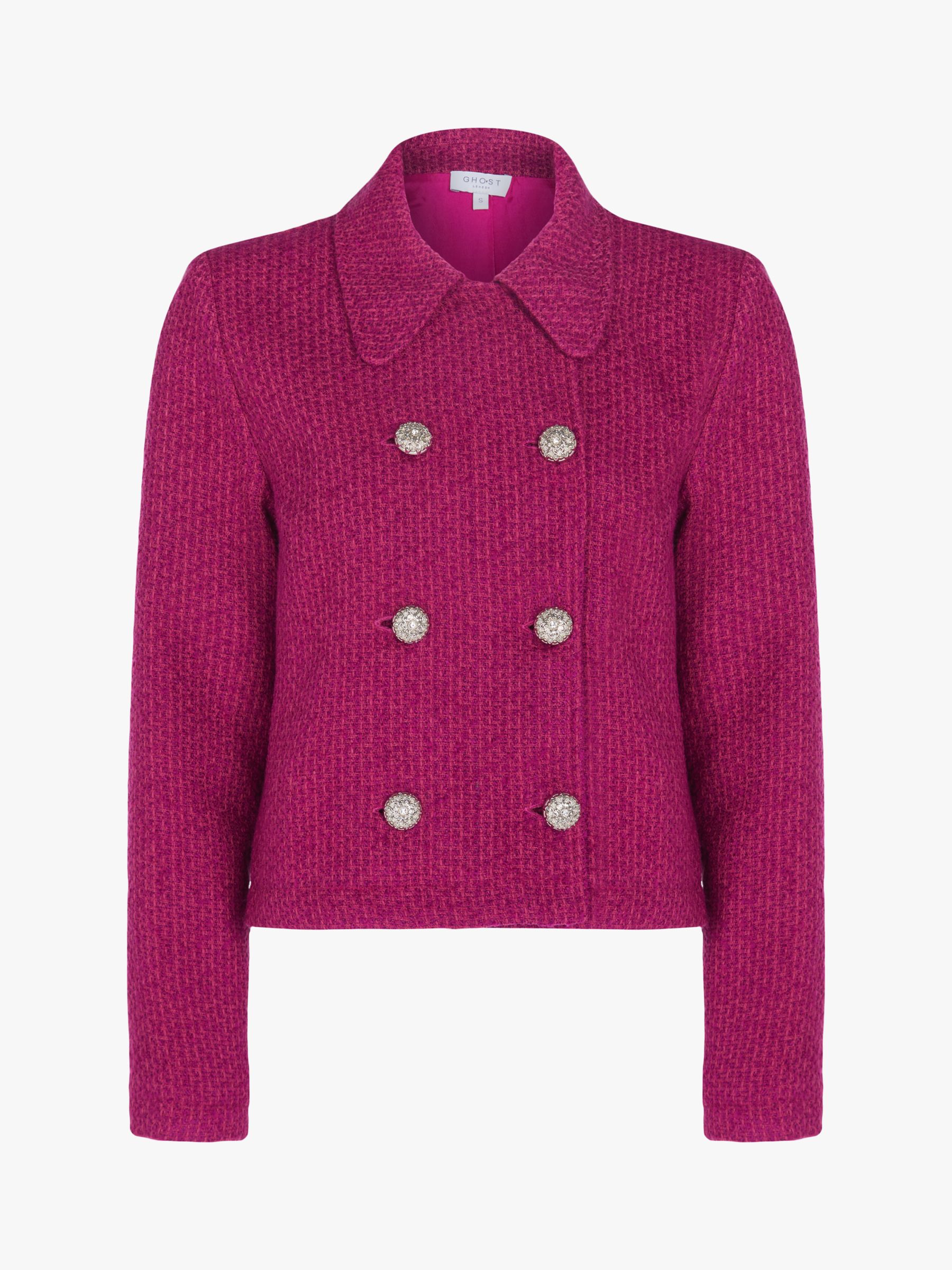 Ghost Darby Cropped Tweed Jacket, Fuchsia