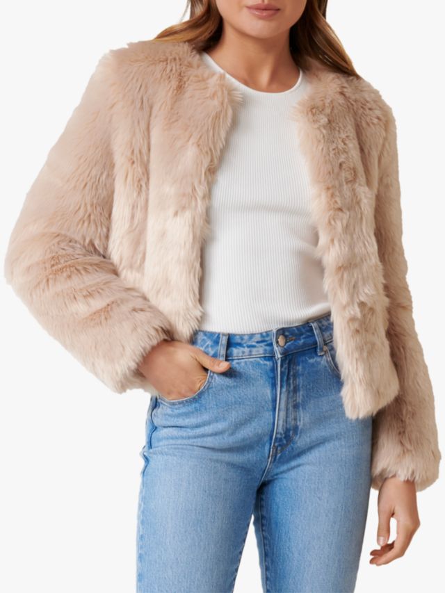 Forever New Angel Faux Fur Coat, Nude, 12