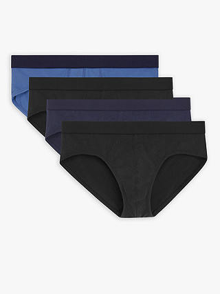 John Lewis ANYDAY Stretch Cotton Briefs, Pack of 4, Blue/Black