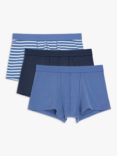 ANYDAY John Lewis & Partners Stretch Cotton Stripe Plain Trunks, Pack of 3, Blue/White