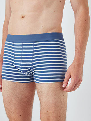 John Lewis ANYDAY Stretch Cotton Stripe Plain Trunks, Pack of 3, Blue/White