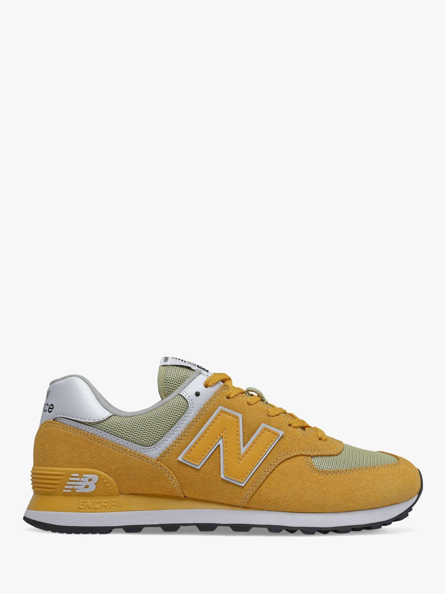 New Balance 574 Suede Trainers, Aspen/White at John Lewis & Partners