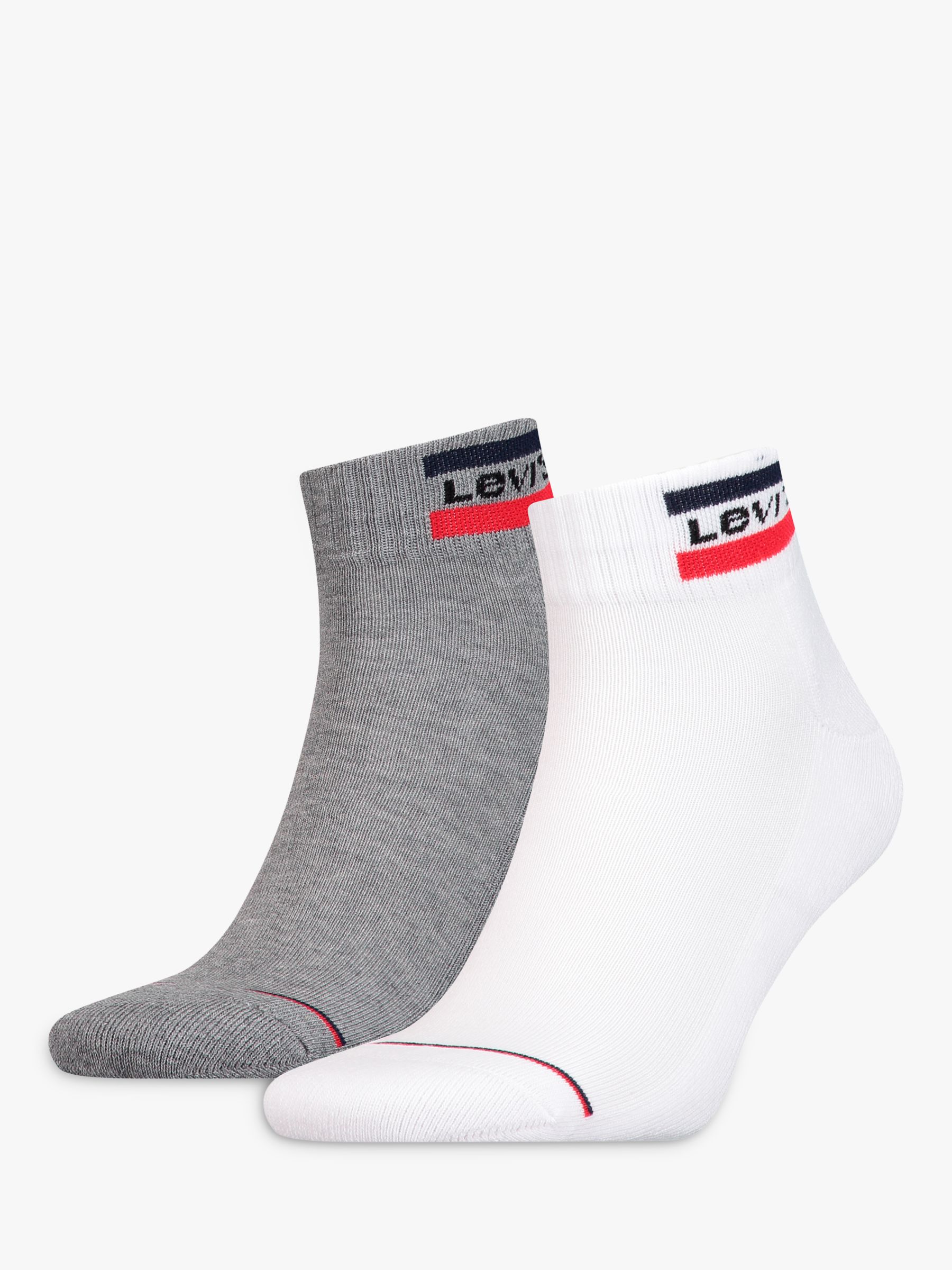 Levi's Mid Cut Sportswear Logo Socks, Pack of 2, Grey/White at John ...