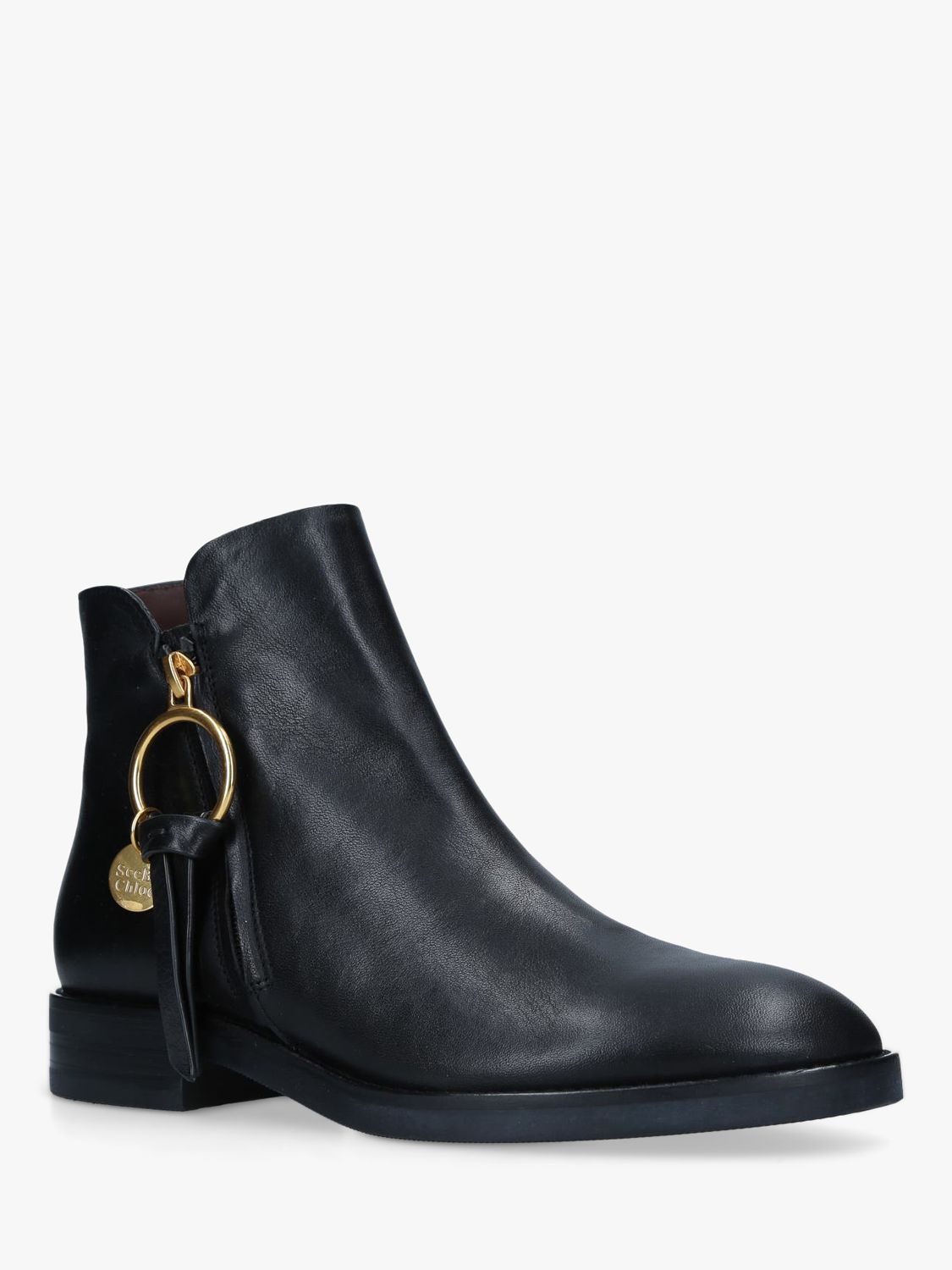 See by Chloé Louise Leather Zip Up Ankle Boots, Black at John Lewis ...