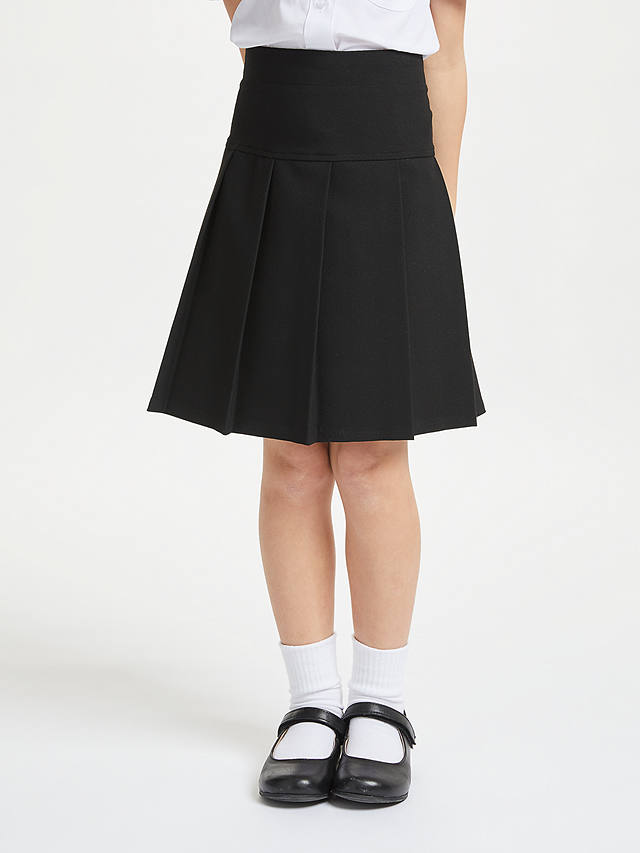 John Lewis Girls' Adjustable Waist Panel Pleated School Skirt, Black