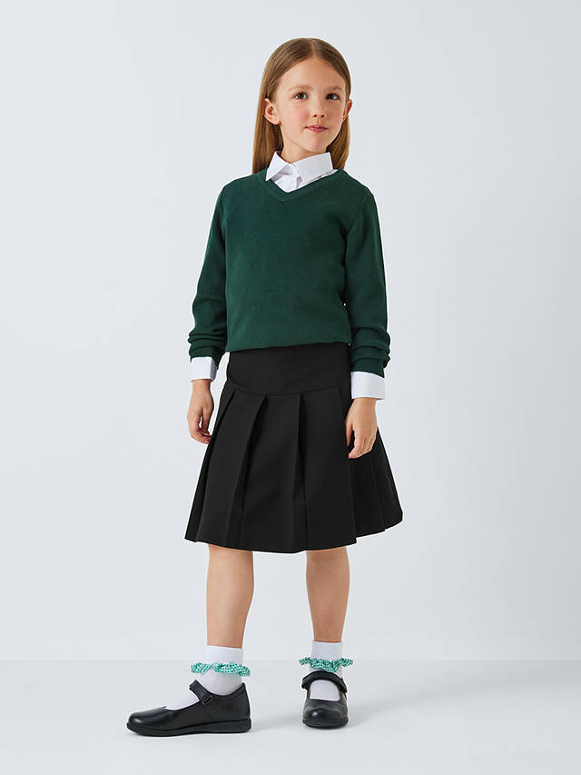 John Lewis Girls' Adjustable Waist Panel Pleated School Skirt, Black