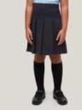 John Lewis Girls' Generous Fit Adjustable Waist Pleated Stain Resistant School Skirt, Navy